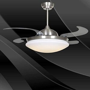 yeeled light 42" invisible reversible ceiling fan with led light and remote, 4 retractable blades fan chandeliers for bedroom livingroom, indoor ceiling light kits with fans(42 inch, silver)