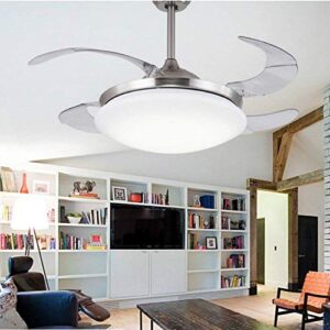 YEELED Light 42" Invisible Reversible Ceiling Fan with LED Light and Remote, 4 Retractable Blades Fan Chandeliers for Bedroom Livingroom, Indoor Ceiling Light Kits with Fans(42 Inch, Silver)