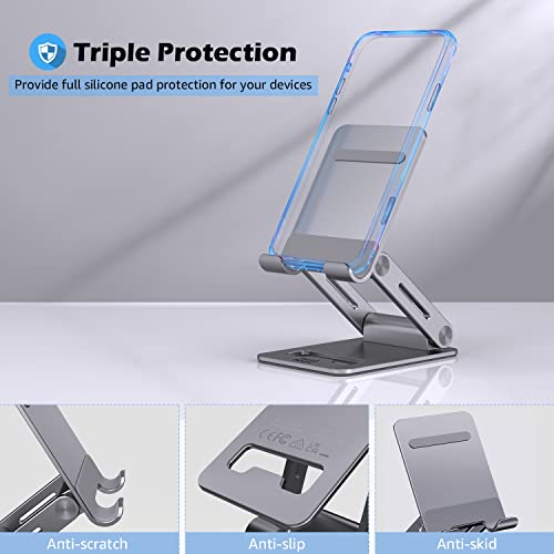 Minthouz Cell Phone Stand, Adjustable&Foldable Phone Holder for Desk, Aluminum Phone Stand with Anti-Slip Base, Compatible with iPhone 14 13 Pro Max Mini 12 11 and More 4.7''-7.9'' Smart Phones - Gray