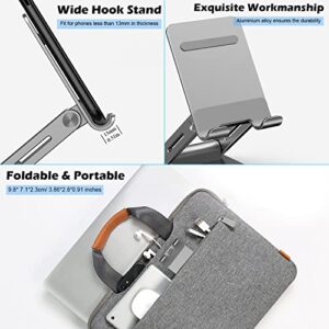 Minthouz Cell Phone Stand, Adjustable&Foldable Phone Holder for Desk, Aluminum Phone Stand with Anti-Slip Base, Compatible with iPhone 14 13 Pro Max Mini 12 11 and More 4.7''-7.9'' Smart Phones - Gray
