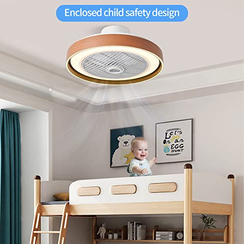 XuanDe Ceiling Fans with Lights and Remote Quiet, 20" Enclosed Ceiling Fan Modern Low Profile DC Motor 6 Gear Wind Speeds 3 Colors Stepless Dimming for Bedroom, Living Room-Walnut wood color