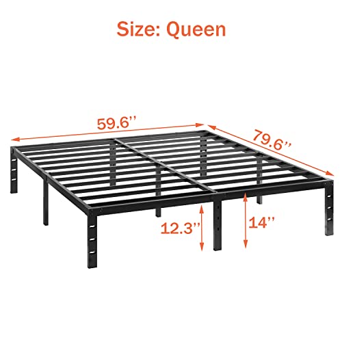 zunatu 14-Inch Metal Bed Frame Platform Heavy Duty Sturdy Foundation with Storage Space Squeak Resistant Easy Assembly,NO Box Spring Needed, Queen