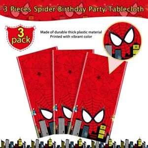 Jectivs 3Pcs Spider Themed Birthday Party Decorations,Large Plastic Tablecloth Hero Party Table Cover for Kids Birthday Party Supplies,54x108inch