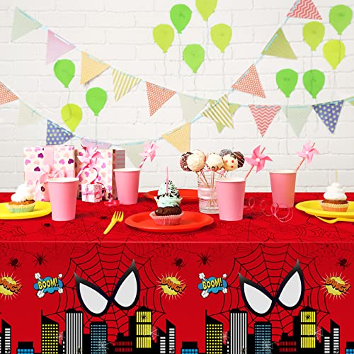 Jectivs 3Pcs Spider Themed Birthday Party Decorations,Large Plastic Tablecloth Hero Party Table Cover for Kids Birthday Party Supplies,54x108inch