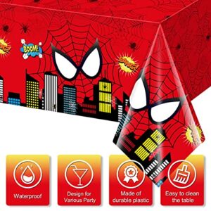 Jectivs 3Pcs Spider Themed Birthday Party Decorations,Large Plastic Tablecloth Hero Party Table Cover for Kids Birthday Party Supplies,54x108inch