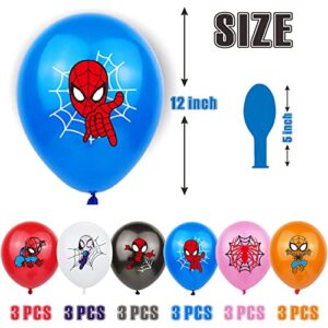 Spider Birthday Party Supplies, Cartoon Spider Party Decorations Set Include Banner,7+9inch Plates,Table cover,Cake topper,Cupcake topper,Paper cups,Straws, Fork,Spoon,Knives,Napkins,Gift bags,Balloons.