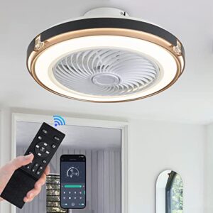 ltof 19.5inch led ceiling fan with lights, ceiling fan with remote control, 3 colors flush mount ceiling fan, 6 wind speeds enclosed ceiling fan, black low profile ceiling fan with light.