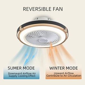 LTOF 19.5inch LED Ceiling Fan with Lights, Ceiling Fan with Remote Control, 3 Colors Flush Mount Ceiling Fan, 6 Wind Speeds Enclosed Ceiling Fan, Black Low Profile Ceiling Fan with Light.