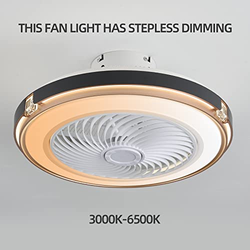 LTOF 19.5inch LED Ceiling Fan with Lights, Ceiling Fan with Remote Control, 3 Colors Flush Mount Ceiling Fan, 6 Wind Speeds Enclosed Ceiling Fan, Black Low Profile Ceiling Fan with Light.