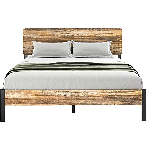 LIKIMIO Full Size Bed Frame, Bed Frame Full with Headboard and Heavy Strong Supports/Noise-Free/No Box Spring Needed/Rustic Brown