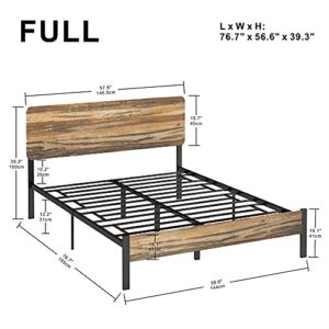 LIKIMIO Full Size Bed Frame, Bed Frame Full with Headboard and Heavy Strong Supports/Noise-Free/No Box Spring Needed/Rustic Brown