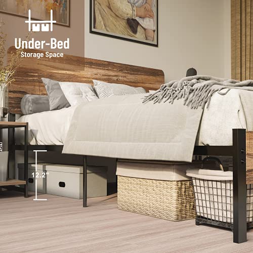 LIKIMIO Full Size Bed Frame, Bed Frame Full with Headboard and Heavy Strong Supports/Noise-Free/No Box Spring Needed/Rustic Brown