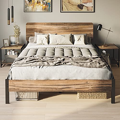 LIKIMIO Full Size Bed Frame, Bed Frame Full with Headboard and Heavy Strong Supports/Noise-Free/No Box Spring Needed/Rustic Brown