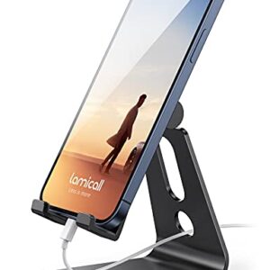Adjustable Cell Phone Stand, Lamicall Desk Phone Holder, Cradle, Dock, Compatible with iPhone 14, Plus, Pro, Pro Max, 13 12 X XS,4-8" Phones, Office Accessories, All Android Smartphone, Black
