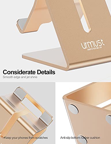 Urmust Desk Cell Phone Stand Holder Aluminum Phone Dock Cradle for iPhone 14 13 12 11 Pro Xs Max Xr X 8 7 6 6s Plus 5 5s 5c, Office Decor Office Supplies Accessories Desk (Gold)