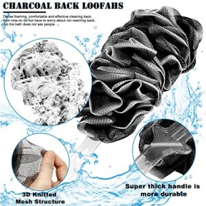 Loofah Handled Back Brush for Shower & Bath Shower Scrubber Bouquet Sponge,1 Pack Long Handled Shower Sponge,2 Pack 75g XL Exfoliate Charcoal Mesh Poufs Shower Bouquet for Women and Men