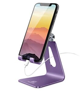 tobeoneer adjustable cell phone stand desk phone holder, mobile phone cradle dock for iphone 13 12 11 pro x xs 8 7 6 6s plus 5 5s samsung huawei all smartphones (purple)