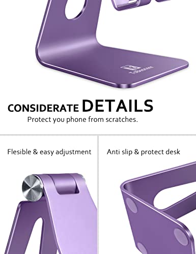 Tobeoneer Adjustable Cell Phone Stand Desk Phone Holder, Mobile Phone Cradle Dock for iPhone 13 12 11 Pro X XS 8 7 6 6s Plus 5 5S Samsung Huawei All Smartphones (Purple)