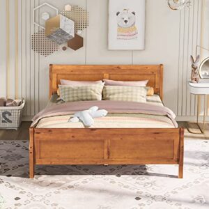 aocoroe wood queen bed frame with headboard and foot board, queen size platform bed sleigh bed with slats and extra supporting legs, no box-spring needed.oak