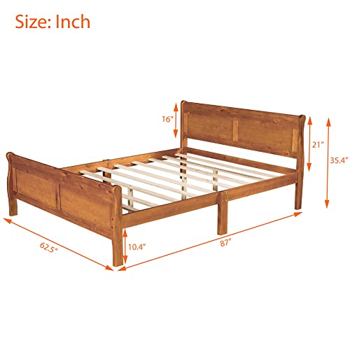 AOCOROE Wood Queen Bed Frame with Headboard and Foot Board, Queen Size Platform Bed Sleigh Bed with Slats and Extra Supporting Legs, No Box-Spring Needed.Oak