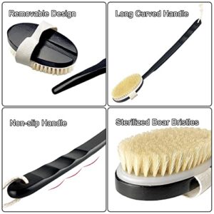 OWIIZI Black Bath Brush Wooden Curved Long Handle Body Brush for Exfoliating, Natural Bristle Shower Scrubber for Back Use Wet or Dry