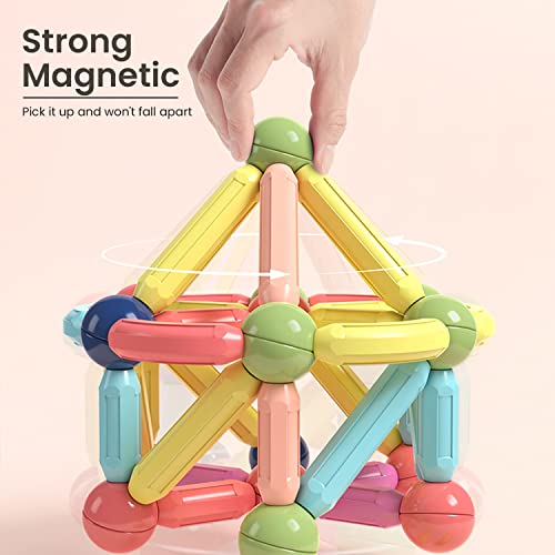 BAKAM Magnetic Building Blocks for Kids Ages 4-8, STEM Construction Toys for Boys and Girls, Large Size Magnetic Sticks and Balls Game Set for Kid’s Early Educational Learning (64PCS)