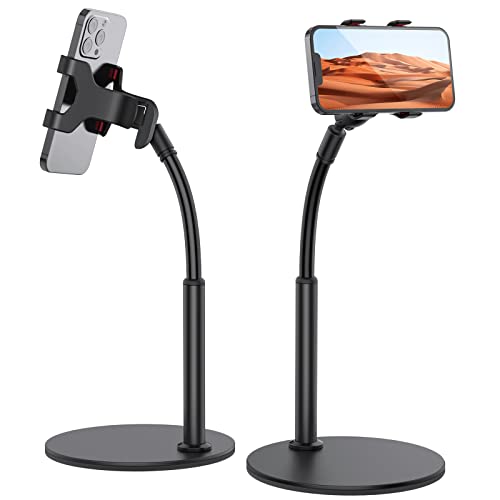 Cell Phone Stand, Gooseneck Flexible Arm Universal Phone Holder, Angle Height Adjustable Phone Stand for Desk, Lazy Bracket Holder, Aluminum Alloy Phone Holder Compatible with 3.5"-6.7" Devices(Black)