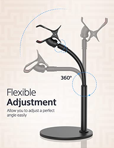 Cell Phone Stand, Gooseneck Flexible Arm Universal Phone Holder, Angle Height Adjustable Phone Stand for Desk, Lazy Bracket Holder, Aluminum Alloy Phone Holder Compatible with 3.5"-6.7" Devices(Black)