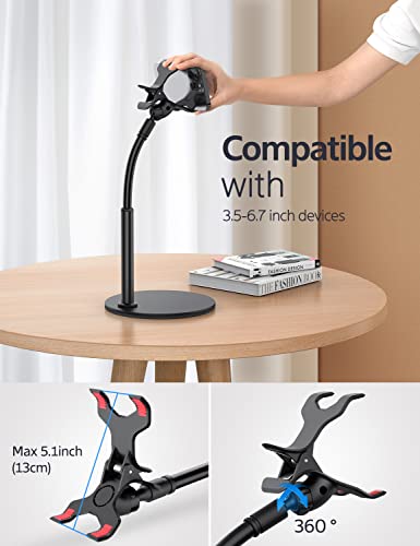 Cell Phone Stand, Gooseneck Flexible Arm Universal Phone Holder, Angle Height Adjustable Phone Stand for Desk, Lazy Bracket Holder, Aluminum Alloy Phone Holder Compatible with 3.5"-6.7" Devices(Black)