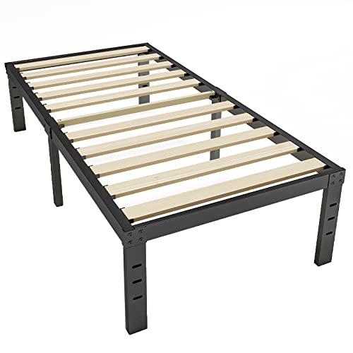 ZIYOO Twin XL Bed Frame, 18 Inches Tall, 3 Inches Wide Wood Slats with 2500 Pounds Support, No Box Spring Needed, High Metal Platform with Underbed Storage Space, Easy Assembly, Noise Free