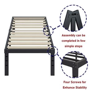 ZIYOO Twin XL Bed Frame, 18 Inches Tall, 3 Inches Wide Wood Slats with 2500 Pounds Support, No Box Spring Needed, High Metal Platform with Underbed Storage Space, Easy Assembly, Noise Free