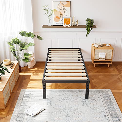 ZIYOO Twin XL Bed Frame, 18 Inches Tall, 3 Inches Wide Wood Slats with 2500 Pounds Support, No Box Spring Needed, High Metal Platform with Underbed Storage Space, Easy Assembly, Noise Free