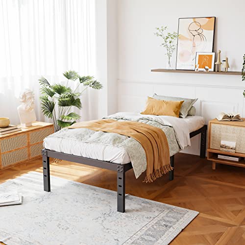 ZIYOO Twin XL Bed Frame, 18 Inches Tall, 3 Inches Wide Wood Slats with 2500 Pounds Support, No Box Spring Needed, High Metal Platform with Underbed Storage Space, Easy Assembly, Noise Free