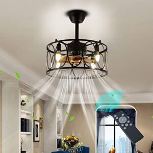 clairdai black caged ceiling fans with lights remote control 18in low profile flush mount ceiling fan reversible motor farmhouse ceiling fan fandelier for bedroom living room dining room