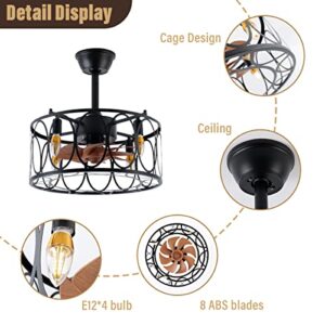 CLAIRDAI Black Caged Ceiling Fans with Lights Remote Control 18In Low Profile Flush Mount Ceiling Fan Reversible Motor Farmhouse Ceiling Fan Fandelier for Bedroom Living Room Dining Room