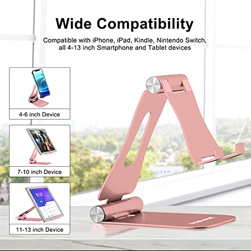 YOSHINE [Latest Version Cell Phone Stand Foldable, Adjustable Phone Stand, Tablet Stand Holder, Aluminum Stand Charging Dock for All Smart Phones and Tablets Desk Phone Accessories-Rose Gold