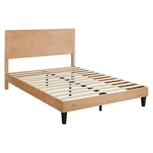 musehomeinc mid century modern solid wood platform bed,king size bed frame with adjustable height headboard, wood slat support bed frame, bed frame no box spring needed