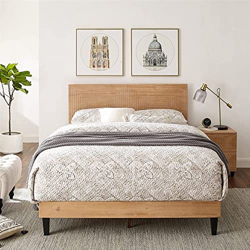 MUSEHOMEINC Mid Century Modern Solid Wood Platform Bed,King Size Bed Frame with Adjustable Height Headboard, Wood Slat Support Bed Frame, Bed Frame No Box Spring Needed