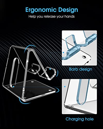 KTRIO Acrylic Cell Phone Stand, Clear Phone Holder, Transparent Phone Stand for Desk Phone Dock Cradle Compatible with iPhone 14 13 Pro Max 12 11 XR, All Smartphones 4-8 inch, Desk Accessories