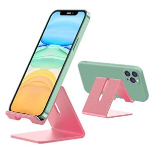 cell phone stand,desk phone holder for office, home, bed, school. cute desktop facetime phone holder,metal phone dock cradle compatible with switch iphone 14 13 12 11 ipad mini, tablet (pink)