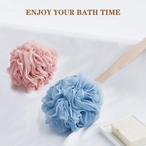 Shower Loofah, Bath Sponge Set Includes 1 Long Handled Back Scrubber & 1 Shower Brush for Women & Men Body, Exfoliating Scrubber Brush for Spa Washing, Blue & Pink