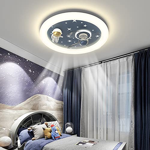 DLSixYi Children's Room Led Ceiling Lamp Creative Cartoon Astronaut Kid's Room Ceiling Fans with Lights Bedroom Ceiling Fan Lamp for Boys Girls Room Ventilator Lamp 46W