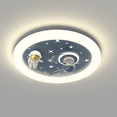 DLSixYi Children's Room Led Ceiling Lamp Creative Cartoon Astronaut Kid's Room Ceiling Fans with Lights Bedroom Ceiling Fan Lamp for Boys Girls Room Ventilator Lamp 46W