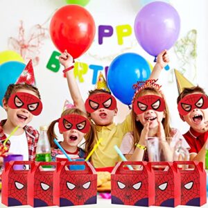 Spiderman Birthday Party Favors Supplies,130 Pcs,Include Button Pins, Key Chain, Bracelet, Spider Masks, Goodie Bags, Blower Whistles, Stickers for Classroom Rewards Hero Carnival Prizes Decorations