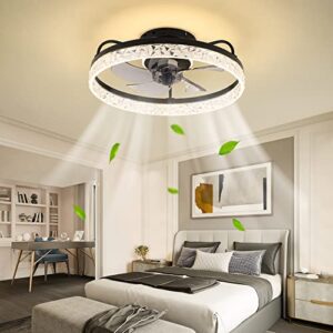 opfli ceiling fan with led lights,semi flush mount low profile fan light,dimmable 3 color,6 speeds round bladeless ceiling fan for kitchen dining kids room