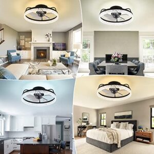 OPFLI Ceiling Fan with Led Lights,Semi Flush Mount Low Profile Fan Light,Dimmable 3 Color,6 Speeds Round Bladeless Ceiling Fan for Kitchen Dining Kids Room