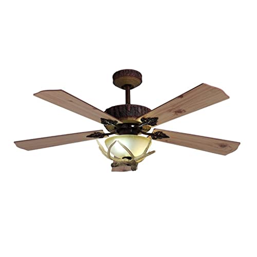 ZHYH LED Ceiling Fan Lamp with Light and Control Vintage Bark Lighting Lights Chandelier for Home Kitchen Glass Lampshade