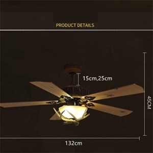 ZHYH LED Ceiling Fan Lamp with Light and Control Vintage Bark Lighting Lights Chandelier for Home Kitchen Glass Lampshade