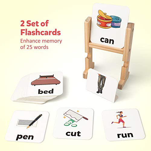 Coogam Wooden Reading Blocks Short Vowel Rods Spelling Games, Flash Cards Turning Rotating Letter Puzzle for Kids, Sight Words Montessori Spinning Alphabet Learning Toy for Preschool Boys Girls