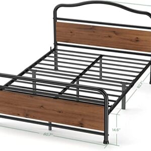 Totnz Queen Size Metal Platform Bed Frame Mattress Foundation with Sturdy Wood Headboard and Footboard No Box Spring Needed Under Bed Storage Steel Slats,Black